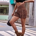 thumbnail image 6 of Women Cargo Denim Shorts - Summer Casual Vintage Loose Button Zipper Shorts Brown L, 6 of 8