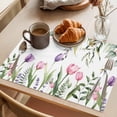 thumbnail image 3 of Pink Tulips Placemats Set of 6 Spring Floral Green Eucalyptus Leaves Place Mats Indoor Wipeable Table Mats Washable Cloth Dining Table Placemats for Kitchen Holiday Party Home Decor 13x19 Inch, 3 of 9