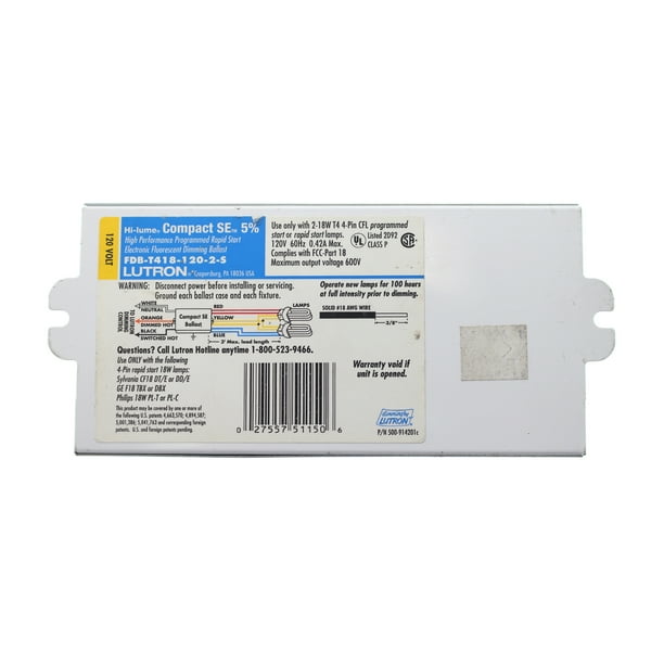 Lutron FDBT4181202S Fluorescent Dimming Ballast, 2Lamp, CFL 4Pin