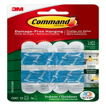 Command Indoor/Outdoor Light Clips, Clear, 12 Hooks, 16 Strips