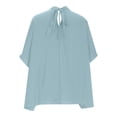 thumbnail image 4 of RQYYD Women Mock Neck Batwing Short Sleeve Summer Tops 2023 Spring Loose High Low Hem Casual Oversized Blouses Shirts Top(1#Light Blue,S), 4 of 4