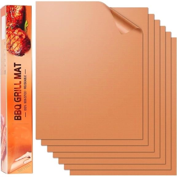 Copper Grill Mats for Outdoor Grill, Nonstick & Easy to Clean BBQ Grilling Sheets, Reusable & Heavy Duty Mats Works on Gas, Electric, Charcoal Grill