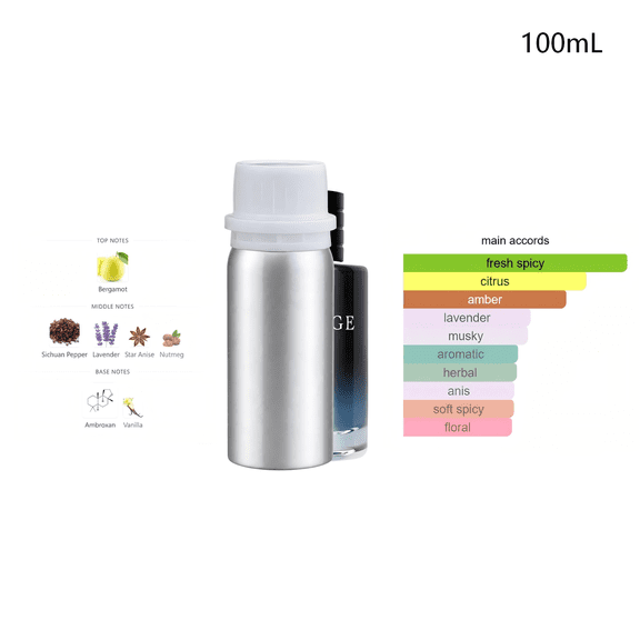 Unisex Fragrance Refill , 20% Concentration, Amber Floral Scent, 100 mL Aluminum Bottle EDP, Inspired by Sauvage EDP