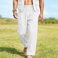 thumbnail image 5 of Horkkom Linen Pants Men Breathable Elastic Waist Solid Color Pants Summer Loose Casual Pants with Pockets XL, 5 of 10