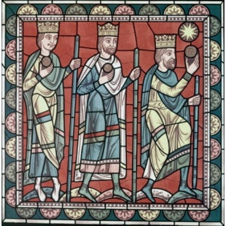 Century Stained Glass - The Wise Men Directed To Bethlehem 12th Century Stained Glass Chartres Cathedral France Poster Print