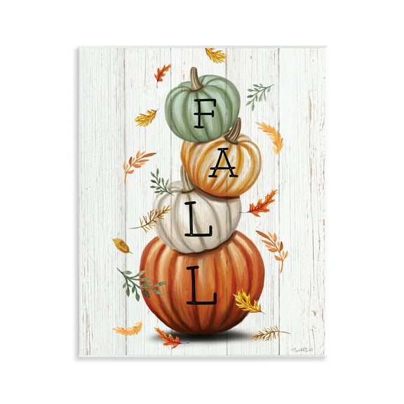 Stupell Industries Falling Leaves & Pumpkin Stack Quotes and Sayings Painting Unframed Art Print Wall Art, 11 x 14