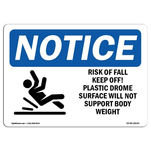 SignMission OS-NS-A-1824-L-18116 18 x 24 in. OSHA Notice Sign - Risk of Fall Keep Off Plastic