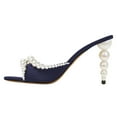 thumbnail image 5 of FSJ Women Trendy Beaded Studded Round Open Toe Backless Mules Chic Pearl High Heels Sandals Fashion Summer Slide Shoes Size 7.5 Midnight-blue, 5 of 5