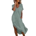 thumbnail image 6 of Purcolt Summer Maxi Dresses for Women Oversized V Neck Collared Short Sleeve Sundress Casual Beach Dress Boho Long Swim Coverups with Pockets, 6 of 9