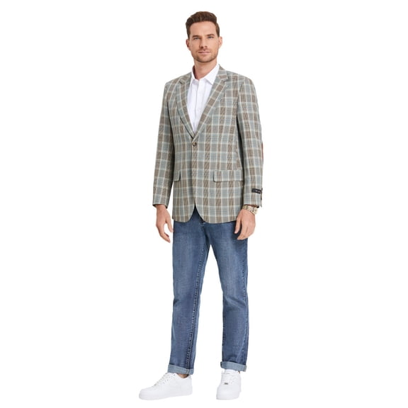TZ Men's NEW Slim Fit Blazer Jacket, Camel Glen Check