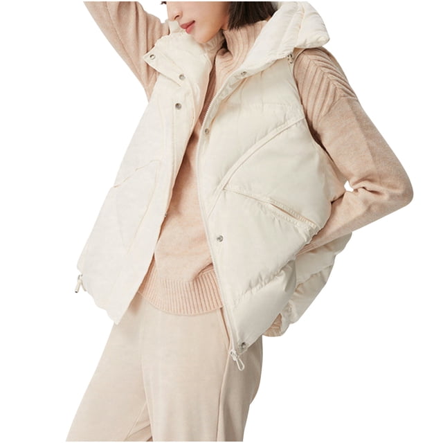 Chaquetas y abrigos casuales sin mangas y sin capucha para mujer, abrigo de bolsillo, chaqueta larga de invierno sin mangas, chaleco de algodón con plumón, abrigo para mujer