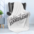 thumbnail image 4 of Hello Soft Flannel Fleece Throw Blanket, Hi There Handsome Typographic Text Doodle Stars for Baby Boys Kids Birthday, Cozy Plush for Indoor and Outdoor Use, 50" x 70", Black White, by Ambesonne, 4 of 5