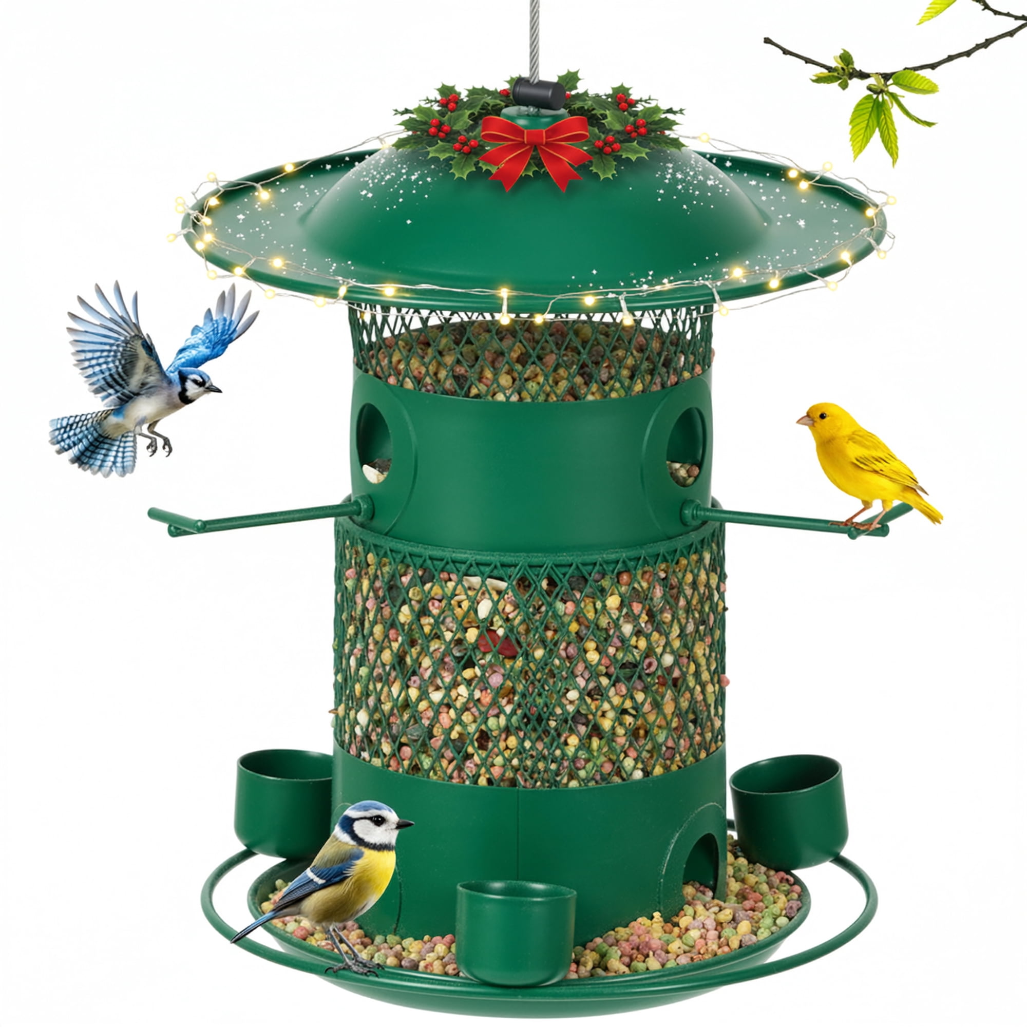 Wild Bird Feeder for Outdoors Hanging, Heavy Duty Metal Retractable Bird Feeders for Cardinal, Blue Jay,Finches, Wildlife Backyard Garden Birding Watching