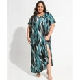 thumbnail image 4 of CASSIE LIZ Plus Size Dress for Women V Neck Maxi T Shirt Dress Casual Green Feather Leaves Short Sleeve Sundress Loose Fit Spring Summer Dress with Pocket XL 14W 16W, 4 of 7