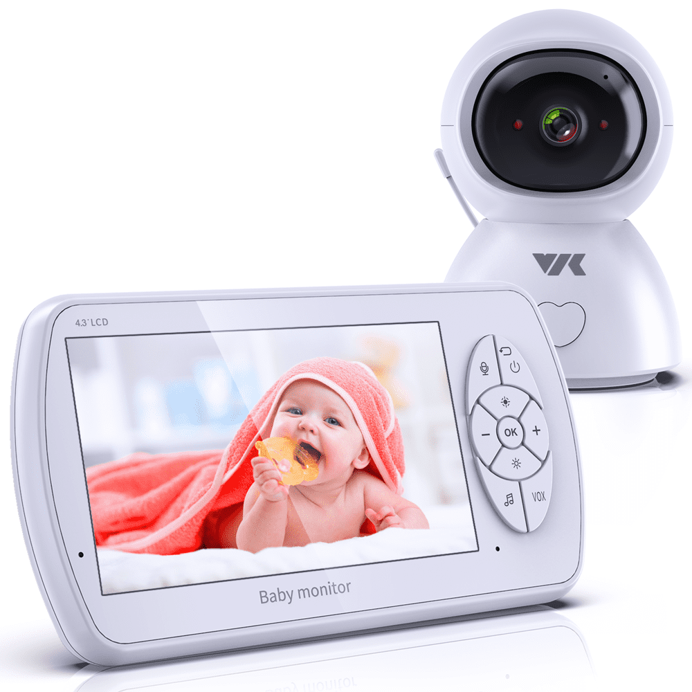 Audio Bidireccional Vigilabebés Pantalla LCD de 4.3  Expandible 2 cámaras,Bebé Monitor Videovigilancia Recargable Sensor de Temperatura Canciones de Cuna Activación por voz VOX Visión Nocturna 