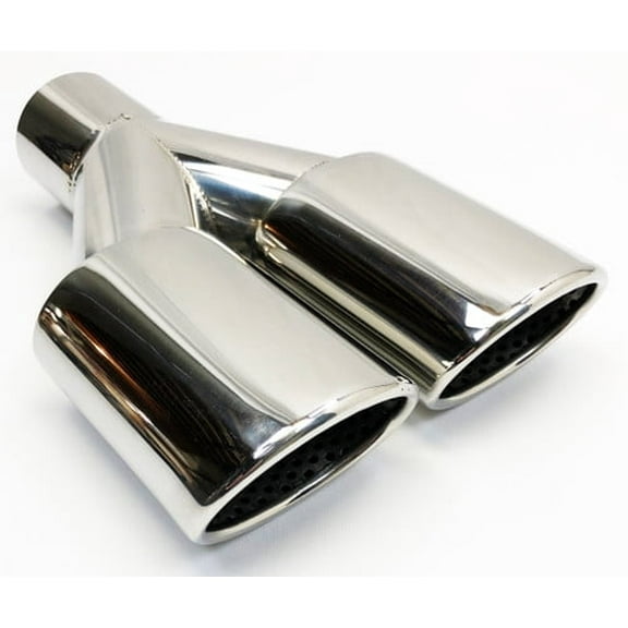 Exhaust Tip 2.25 Inlet Dual 3.00 Oval X 2.50 High Outlets 9.75 In Long Resonated Polished 304 Stainless Steel WDOR30250975-225-HP-SS Wesdon Exhaust Tip