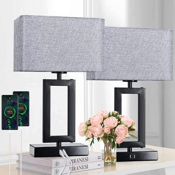 Set of 2 Touch Table Lamps,3 Way Dimmable with USB Ports