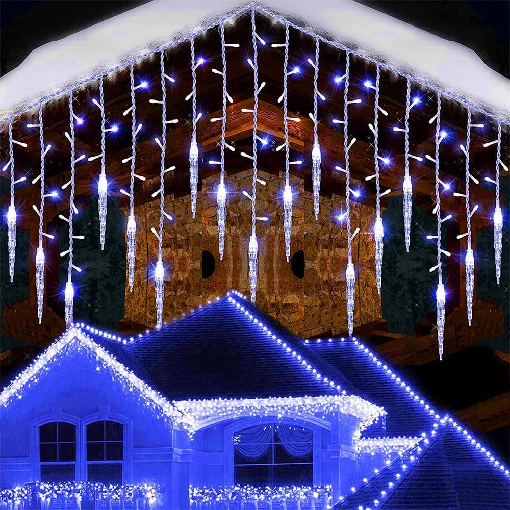 DONGPAI Christmas Icicle Lights, 11.5Ft 96 LED 8 Modes Icicle String Lights with 16 Drops Window Curtain Fairy Lights Outdoor Indoor for Christmas Wedding Holiday Decor