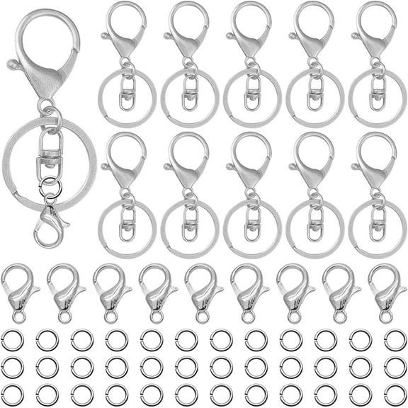 Lobster Claw Clasps Keychain for Jewelry Making,30pcs Metal Lobster Claw Clasp with Key Ring 50pcs Alloy Lobster Clasp 100pcs Open Jump Ring for Craft Project Jewelry Making(Total 180pcs,White K)