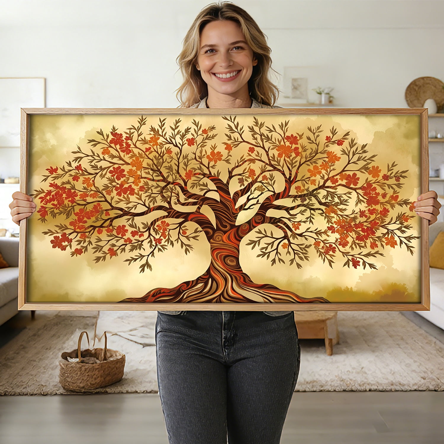 TOARTi Tree of Life Framed Canvas Wall Art Elegant Vintage Big Tree Painting Nature-Inspired Wall Decor for Living Room Bedroom Office 20x40 Inch