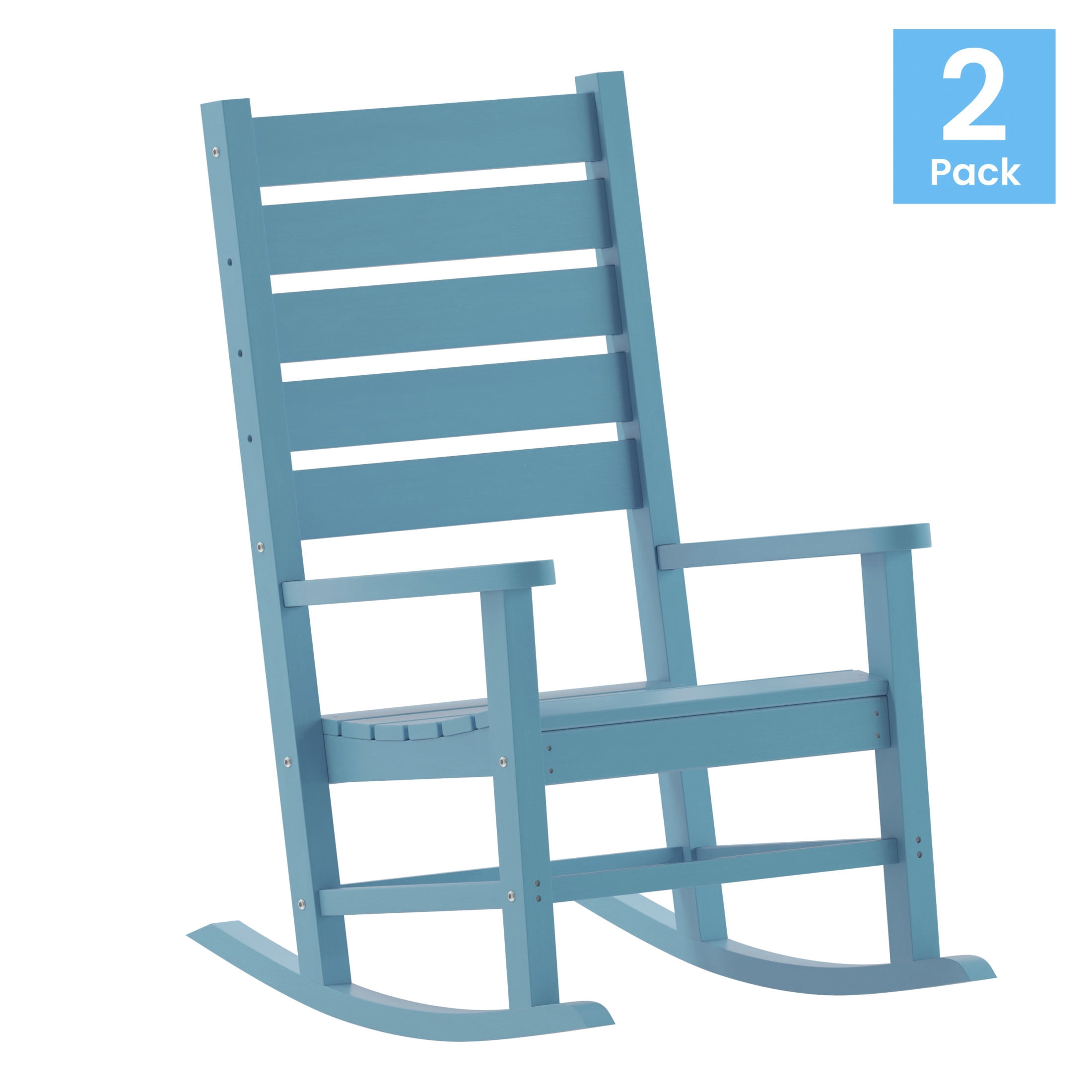 Flash Furniture Manchester Set of 2 Contemporary Rocking Chairs, All-Weather HDPE Indoor/Outdoor Rockers in Blue