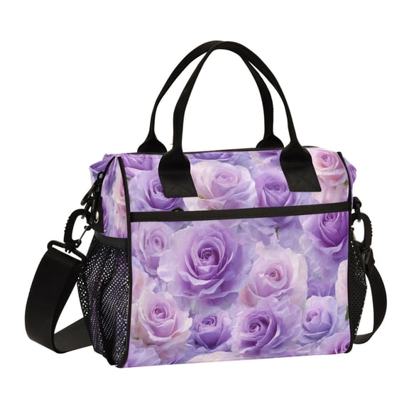 Large Insulated Lunch Bags for Women Men Leakproof Thermal Meal Lunch Tote Bag for Office Work Picnic Travel Light Purple Roses Pattern 9L