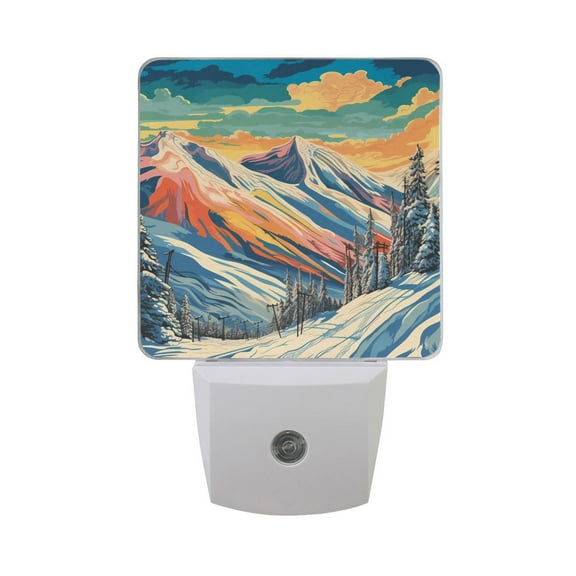 Snow Mountain and Tree Night Light 2 Pack LED Nightlight Plug into Wall Dusk to Dawn Sensor Soft White