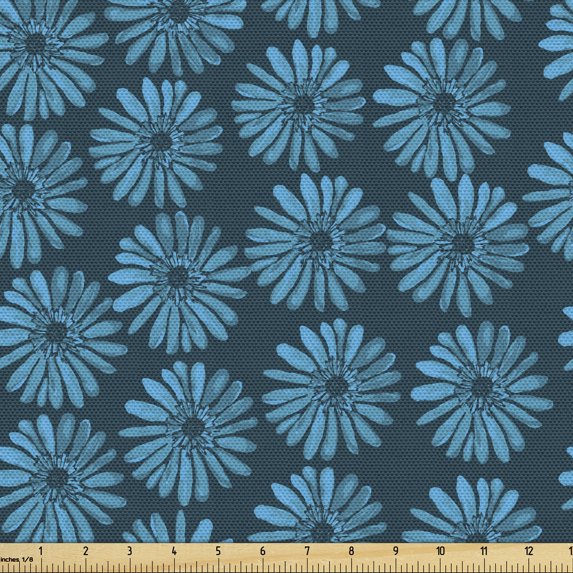 Flower Sofa Upholstery Fabric by the Yard, Monochrome Pattern of Watercolor Painted Blue Tone Petals, Decorative Fabric for DIY and Home Accents, Petrol Blue Sea Blue by Ambesonne