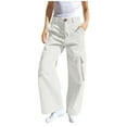 thumbnail image 2 of Miluxas Girls Cargo Pants Baggy Kids High Waist Sweatpants Flap Pockets Loose Fit Straight Wide Leg Casual Trousers White 14-15Years, 2 of 9