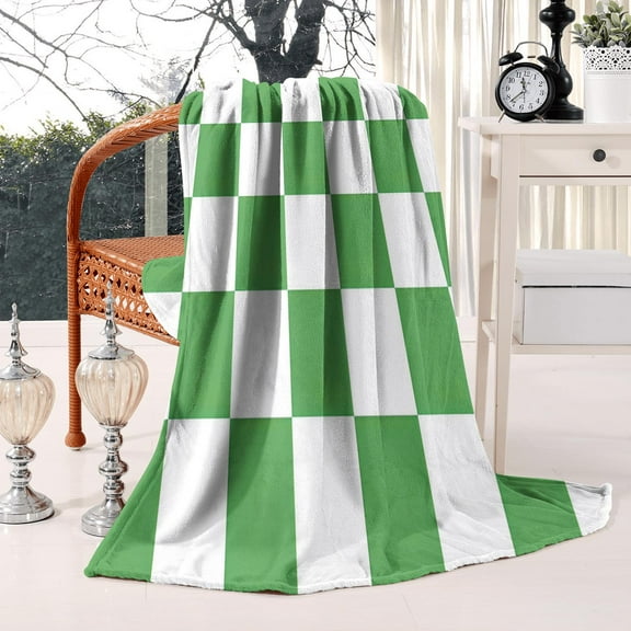 Cozy Sage Green Checkered Throw Blanket - Fluffy & Warm Bed Blanket for Couch Sofa Chair - Excellent for Bed Camping Picnic - Lightweight 50x60in Blanket