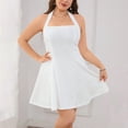 thumbnail image 3 of AURA Plus Size Knit Dress V Neck Ruffle Short Sleeve Backless A Line Midi Dress White 1XL 3XL, 3 of 6