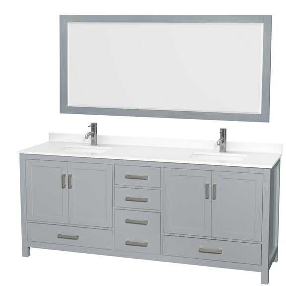 Wyndham Collection Wcs141480d-Qtz-Unsm70 Sheffield 80" Free Standing Double Basin Vanity