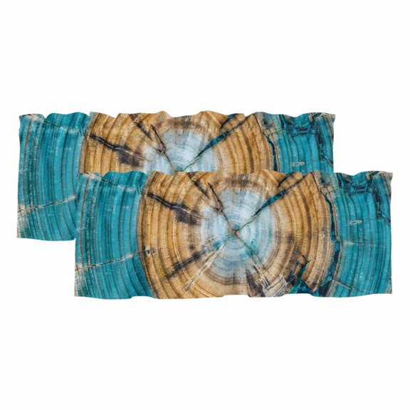Turquoise Brown Curtain Valances for Windows, Kitchen Valance Window Treatments Panel 2 Pack, Vintage Abstract Cracked Rod Pocket Short Curtains for Bathroom Bedroom 42 x 12 Inch