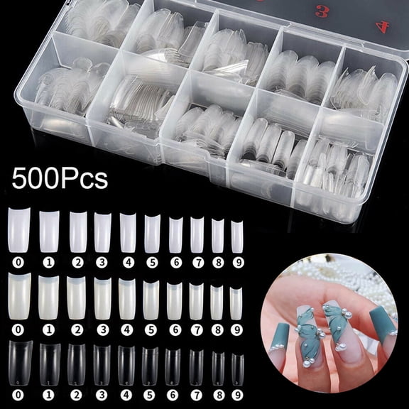 Gustavedesign Nails Long Fake Nails - Transparent Nails Tips, 500pcs French Art False Nail Artificial Nails with Case for Nail Salons, 10 Sizes