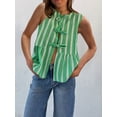 thumbnail image 2 of xiaxaixu Women's Striped Tank Tops Loose Round Neck Front Tie Up Ruffled Sleeveless Blouse for Summer, 2 of 5