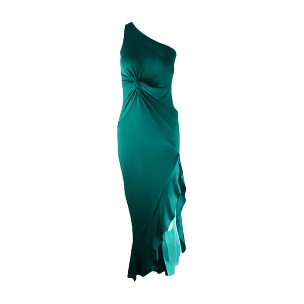 Vestidos de invitada de boda Prolriy para mujer, vestido formal largo con volantes y abertura hasta el suelo, vestido de noche, vestidos de fiesta para mujer 2024, vestido formal verde S