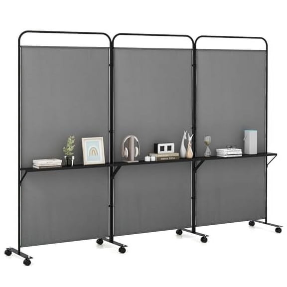 GOFLAME 3 Panel Room Divider with Storage Shelves, 6FT Folding Privacy Screen with Lockable Wheels, Portable Rolling Wall Divider, Freestanding Partition Screen for Room Separation