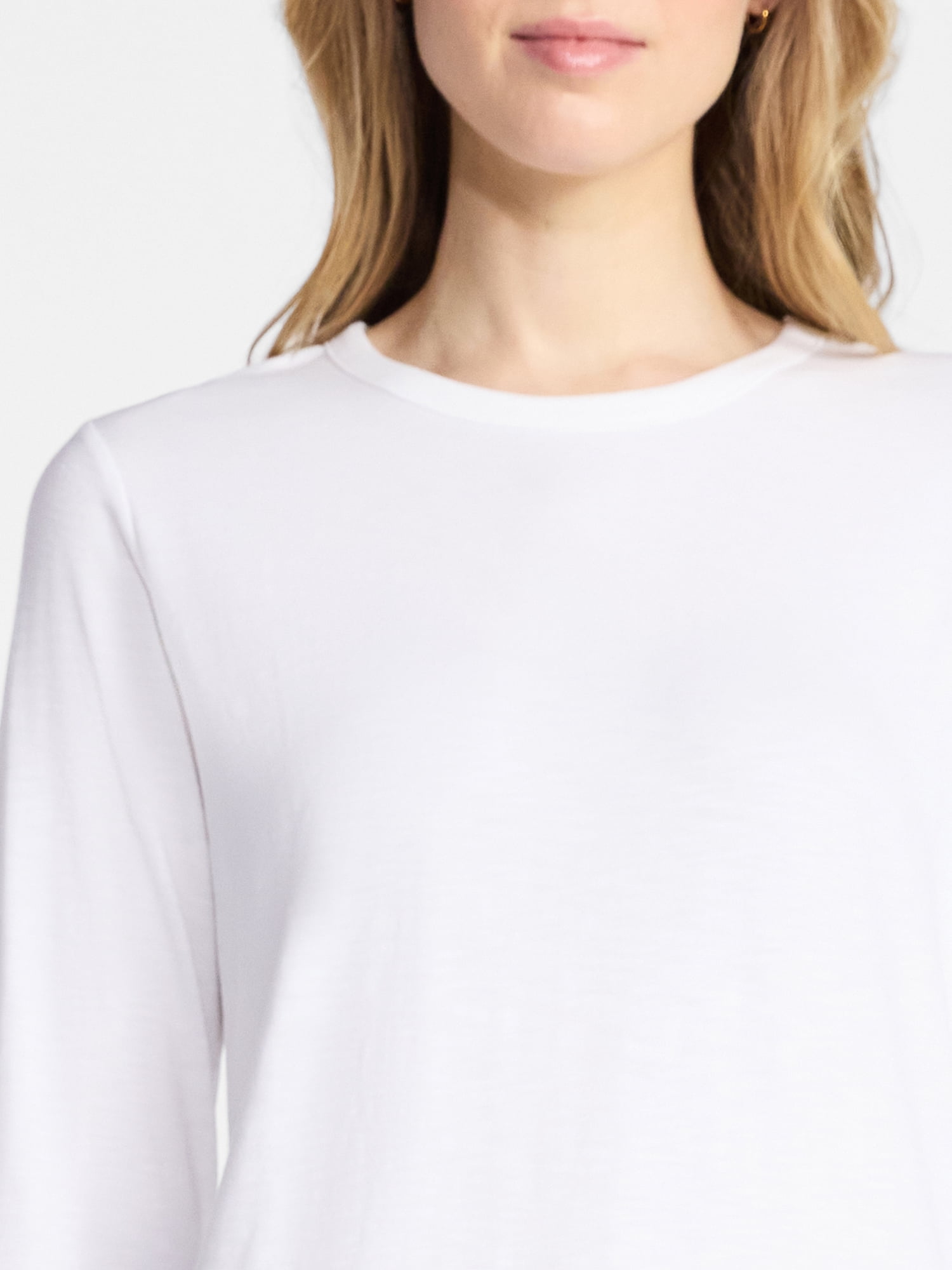 Time and Tru Women’s Slub Crewneck Tee with Long Sleeves, Sizes XS-XXXL