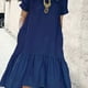 thumbnail image 1 of Vestido Casual De Talla Grande, Vestido De Smock Sólido De Cuello Redondo Con Mangas Enrolladas Y Bolsillos Para Mujer, 1 of 4