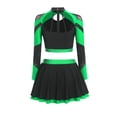 thumbnail image 4 of Aislor Womens Shiny Rhinestone Cheerleading Uniform 2 Piece Set Long Sleeve Crop Top & Skirt For Dance Green M, 4 of 6