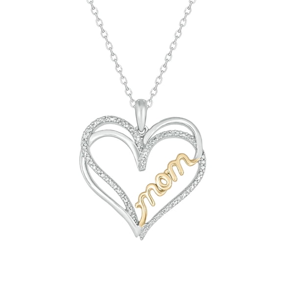 Cali Trove Diamond Mom Heart Pendant Necklace 1/10 Ct Natural Diamonds 14KT Gold Vermeil on 925 Sterling Silver Gift for Mom Meaningful Gift for Mother’s Day