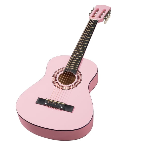30in Round Acoustic Guitar with Picks, Strings, Capo, Case, Tuner, and Strap - Light Pink