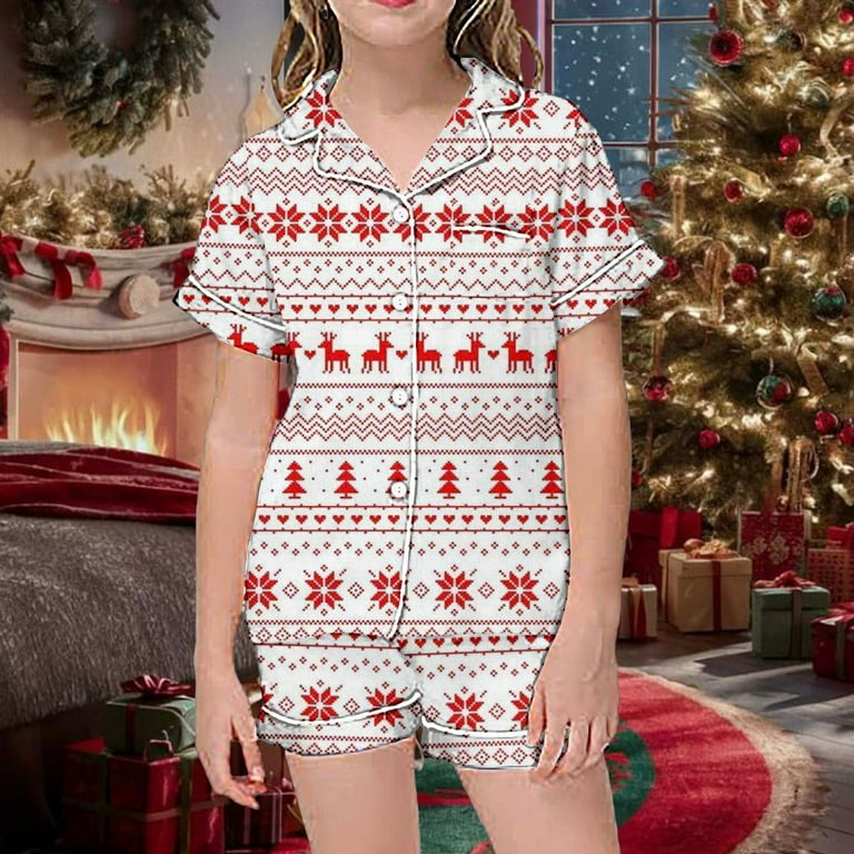Girls short sleeve christmas pajamas hotsell