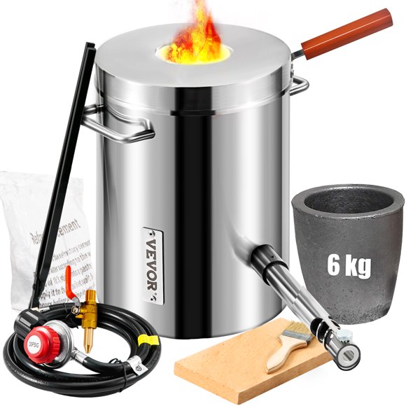 VEVOR Propane Melting Furnace Kit, 6kg Large Capacity Foundry Home Kilns, Blacksmithing Forge w/Crucible & Tongs Kiln, Stainless Steel Smelter, For Metal Scrap Recycle, Gold Copper Silver Casting