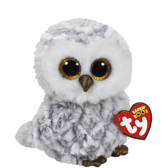 TY Beanie Boos - Owlette the Gray Owl (Glitter Eyes)(Regular Size  6" Plush)(BONUS 1 FUN CHOPS & 1 ZIPPER BRACELET)