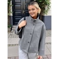 thumbnail image 4 of Women Crop Pea Coat Winter Loose Casual Short Jacket Outwear Gray S, 4 of 7