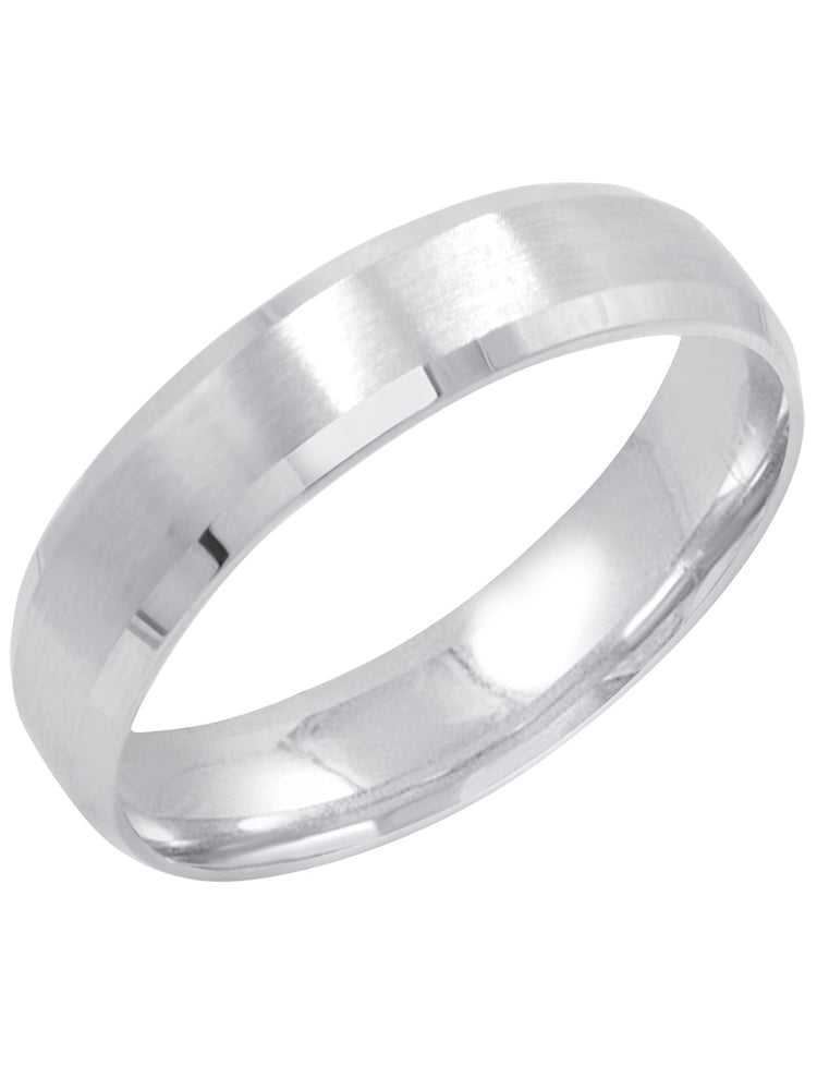 Mens 10K White Gold 5mm Flat Style Comfort Fit Wedding Band Ring
