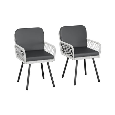 Riedhoff 2-Piece Patio Chair Set, Black Metal Frame & White Rattan with Cushion, Indoor/Outdoor Use