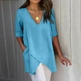 thumbnail image 2 of gakvbuo Plus Size Summer Tops For Women Tops Dressy Casual Tunic Tops To Wear With Leggings Women Casual Solid Irregular V-Neck Short Sleeve Pockets Top Blouse, 2 of 6