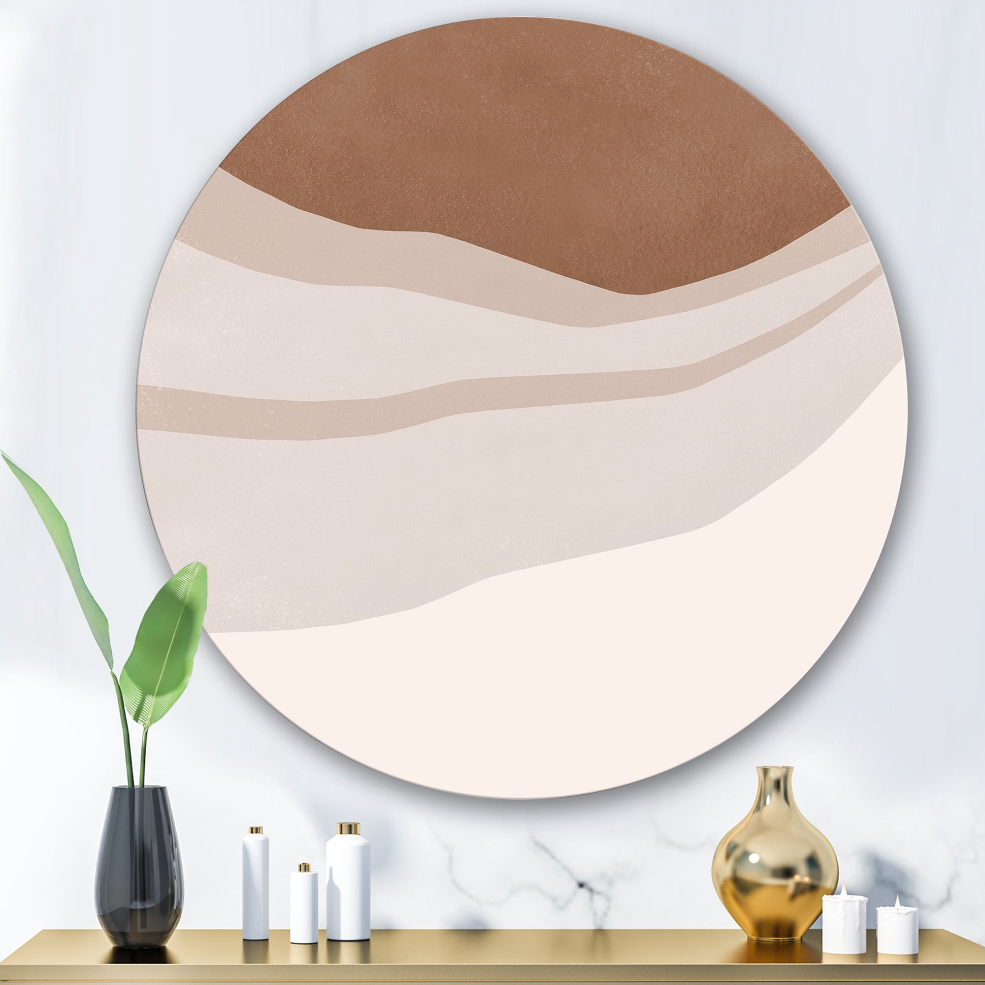 Designart 'Ivory and Terracotta Shapes with Scuff Effect' Modern Circle Metal Wall Art 36x36 - Disc of 36